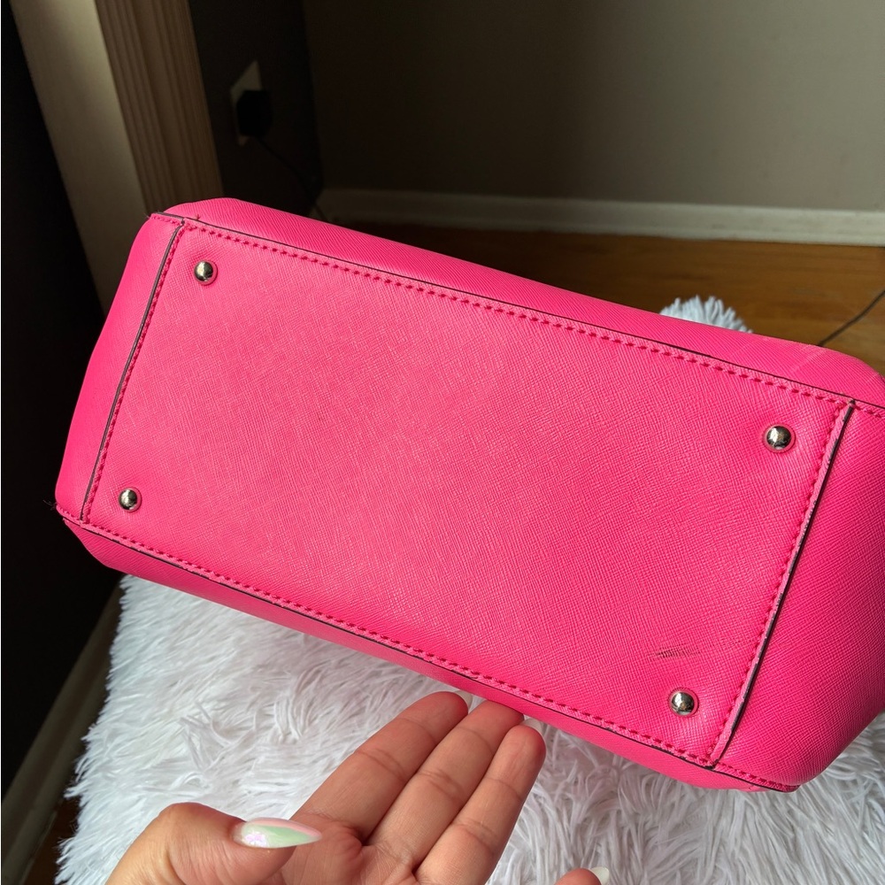 GUESS Pink Saffiano Leather Satchel with Heart Charm - Picture 8 of 14